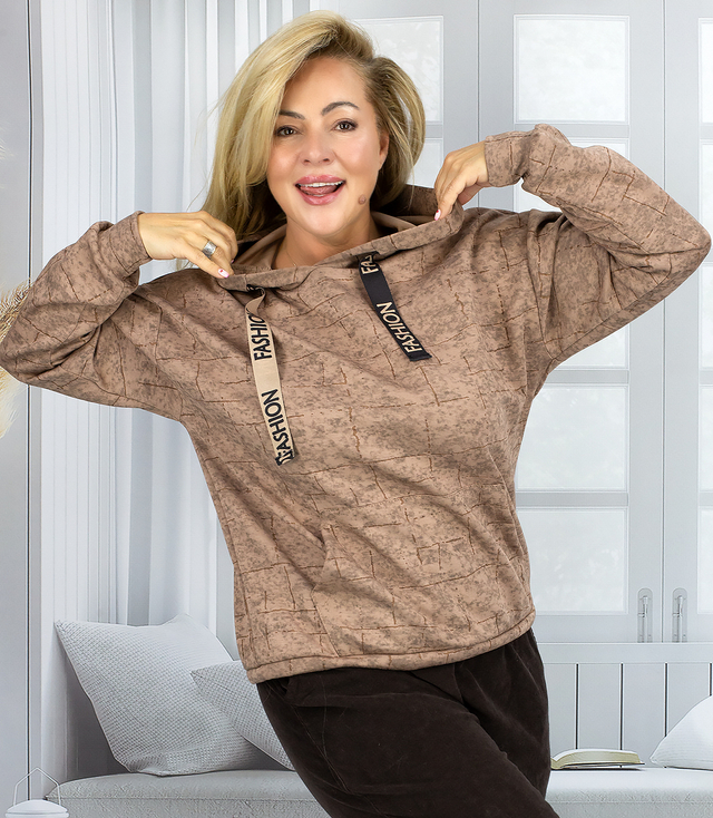 Bluza Hoodie – subtelny wzór, ozdobna tasiemka, modny krój