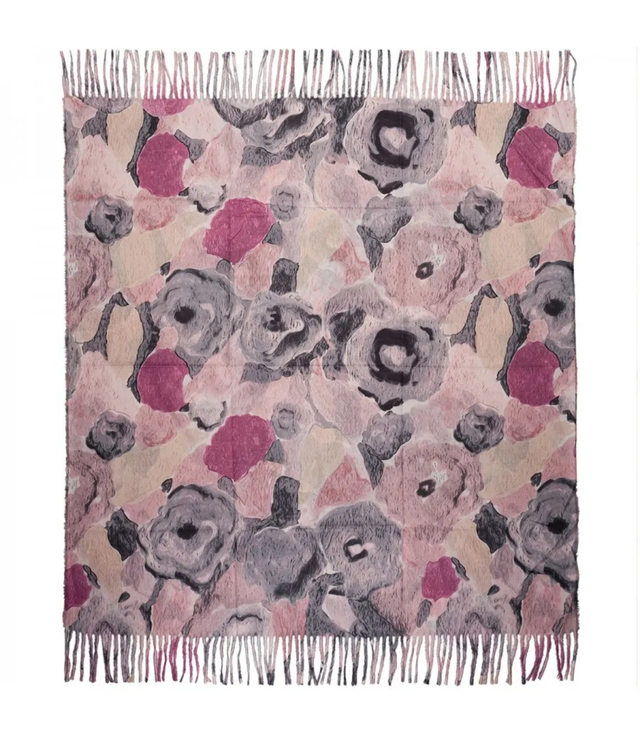 Multicolored elegant women's floral scarf with tassels