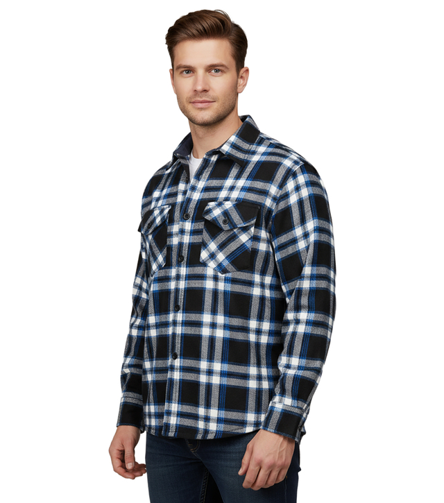 Warm men's checkered shirt with warming button-down classic