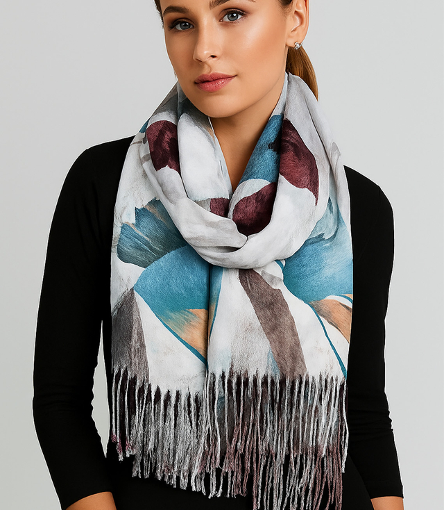 Square shawl scarf for women with tassels AGRAFKA
