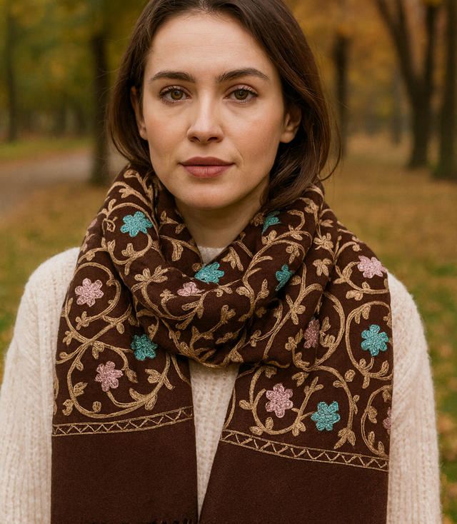 Women's patterned shawl with tassels