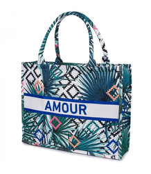 Large colorful shopper bag with AMOUR lettering