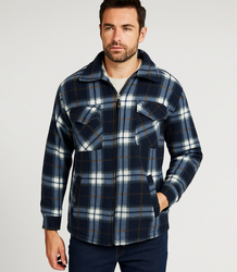 Warm fleece checked men's shirt insulated with faux fur