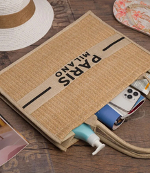 PARIS MILANO braided shopper bag for summer beach large eco bag