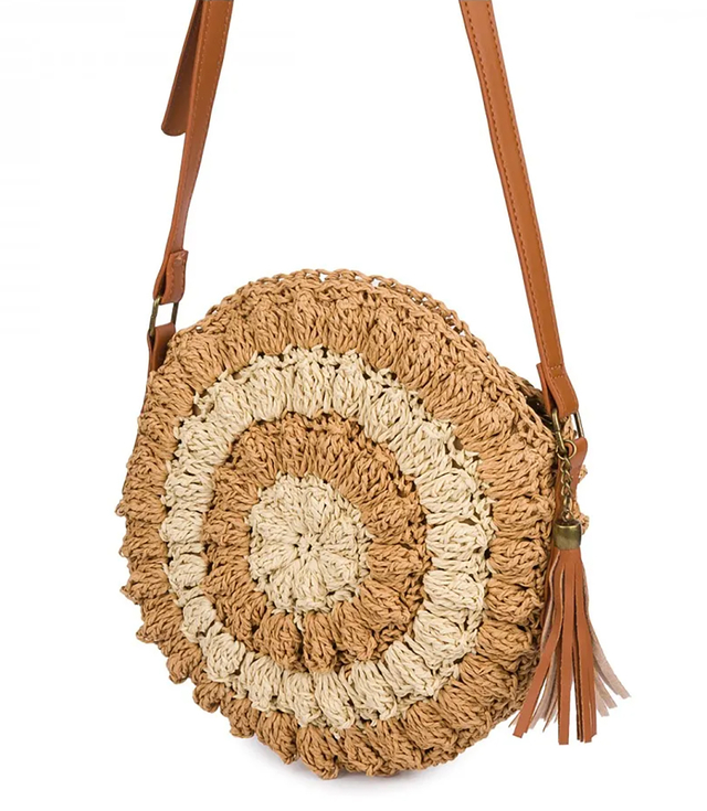 Round small summer braided shoulder bag