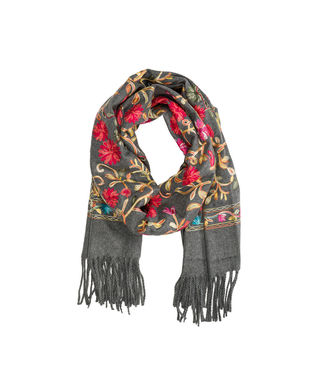 Women's folklore scarf with flower motif and tassels
