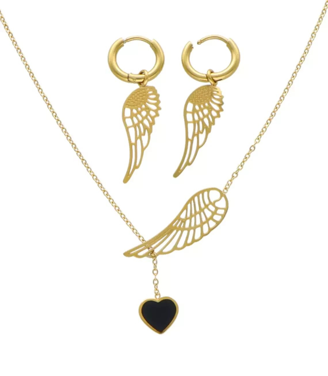 Jewelry gold necklace earrings steel wings