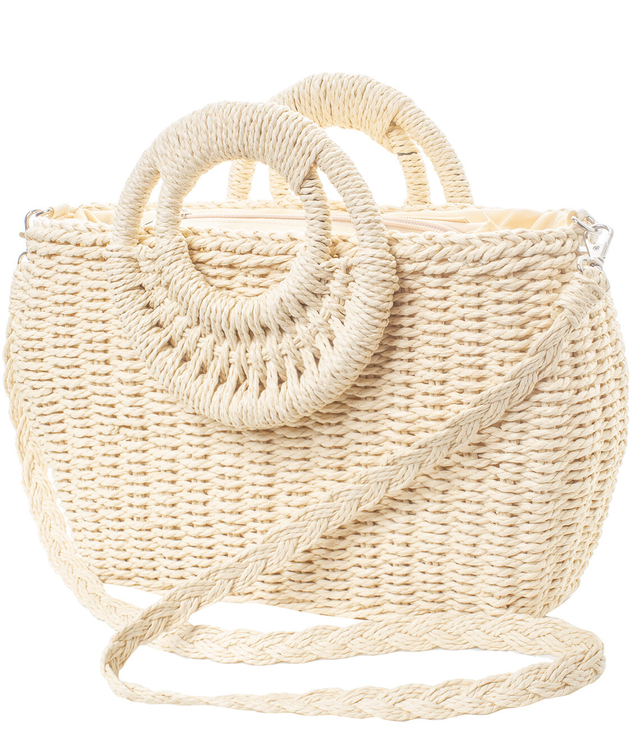 Small basket summer bag bag rigid braided decorative handles