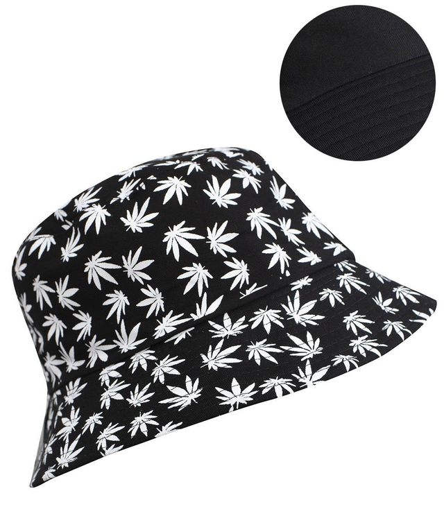 Reversible BUCKET HAT with leaves print