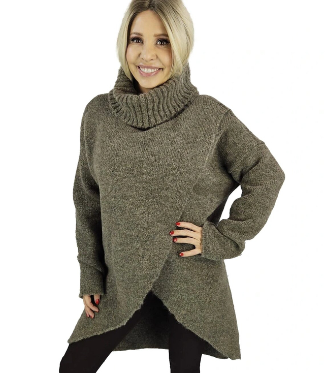 Warm womens turtleneck sweater with a slit MARIETTA, wool