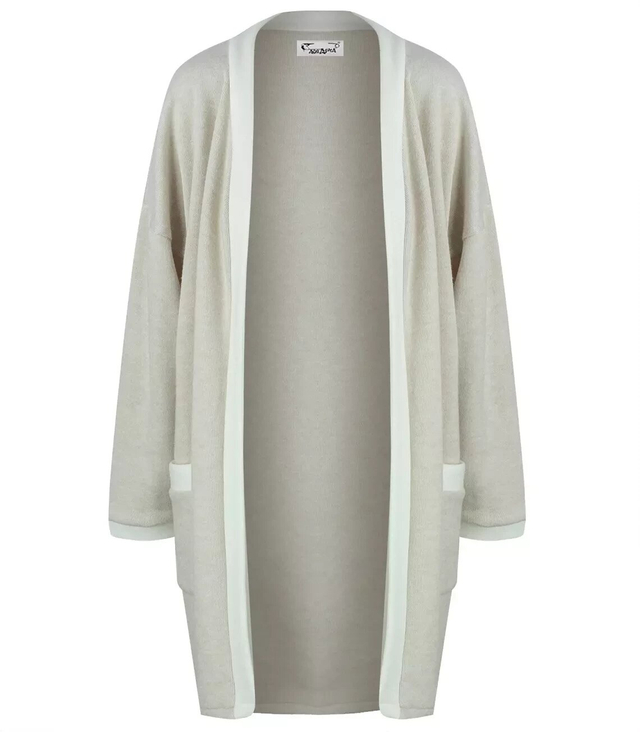 Cardigan straight sweater with white piping LUCY