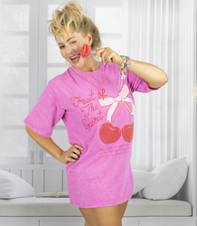 Długi damski T-shirt  tunika luźny fason nadruk z wiśniami SUMMER