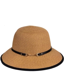 Women's straw raffia hat with black trim