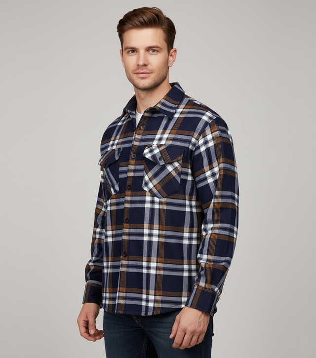 Warm men's checkered shirt with warming button-down classic