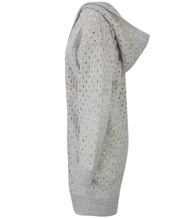 Długi ażurowy kardigan z kapturem ANIELA