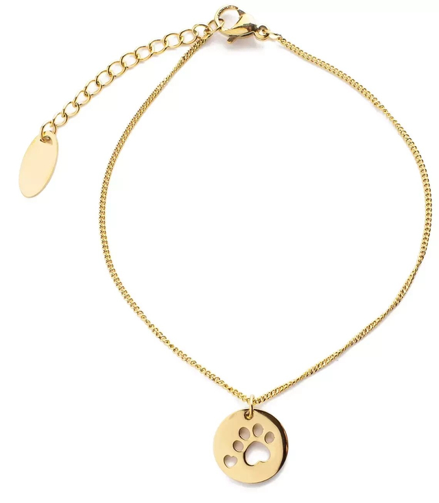 Gold bracelet with a paw and a heart in a circle