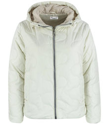 Short quilted transitional jacket with stand-up collar