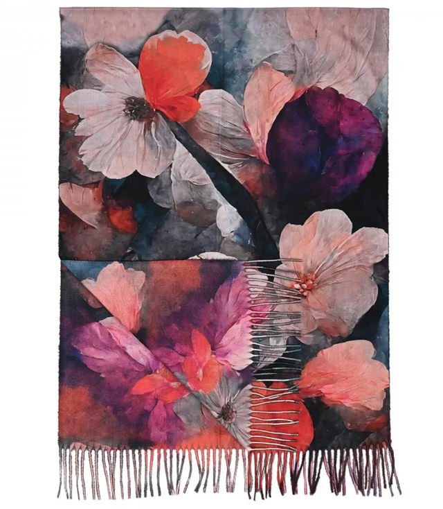 Szal szalik Chusta frędzle ciepły kwiaty miękki gładki 180x70 cm