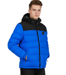 Warm men's quilted winter jacket with hood 