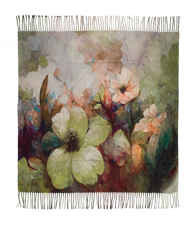 Elegant scarf large flowers with tassels