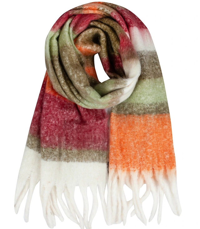 Warm scarf, stripes, fluffy knitwear