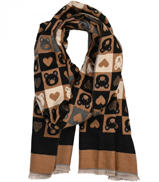 Warm stylish scarf geometric scarf bear pattern soft smooth 180x65 cm