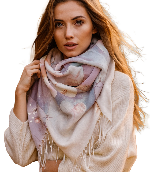 Damski lekki szal z kwiecistym wzorem 180x70