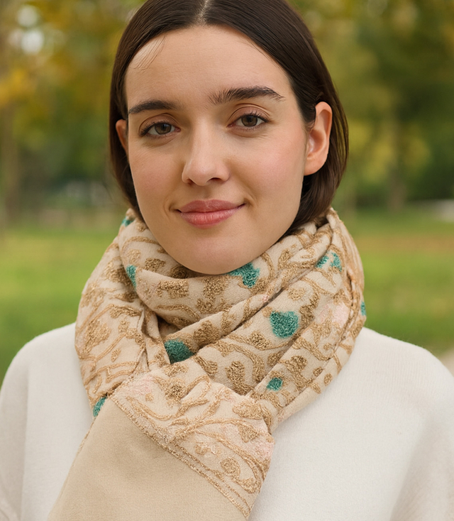 Women's patterned shawl with tassels