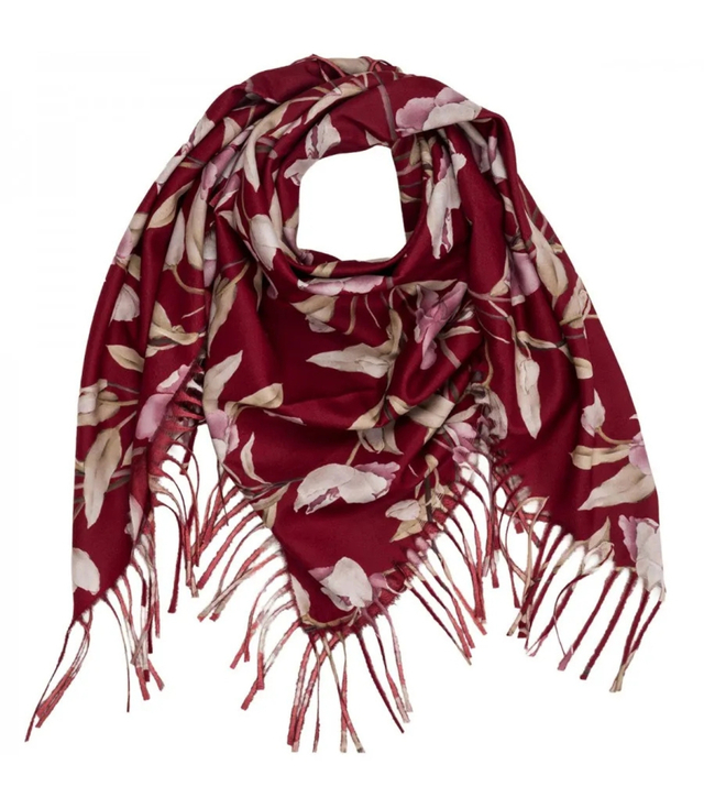 Elegant floral shawl scarf with tassels
