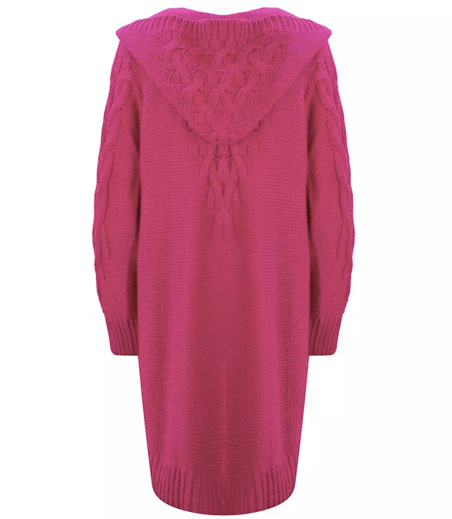 Kardigan Długi Gruby sweter warkocz Wełna