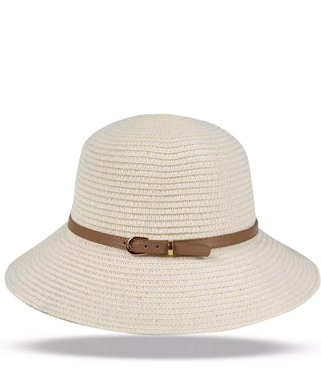 Stylish women's straw hat with a belt