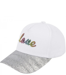 Children's baseball cap decorated with glitter and the word LOVE