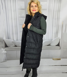 Women's long sleeveless quilted vest with hood TORI