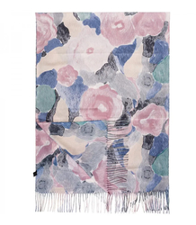 Women's scarf with floral motif and tassels elegant