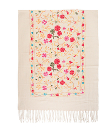 Women's folklore scarf with flower motif and tassels