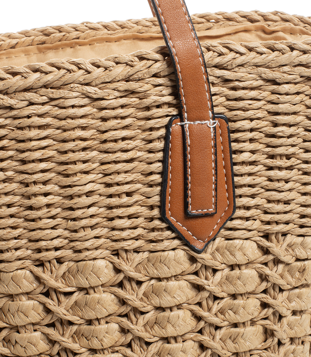 Medium basket, summer bag, stiff handbag, woven eco-leather handles