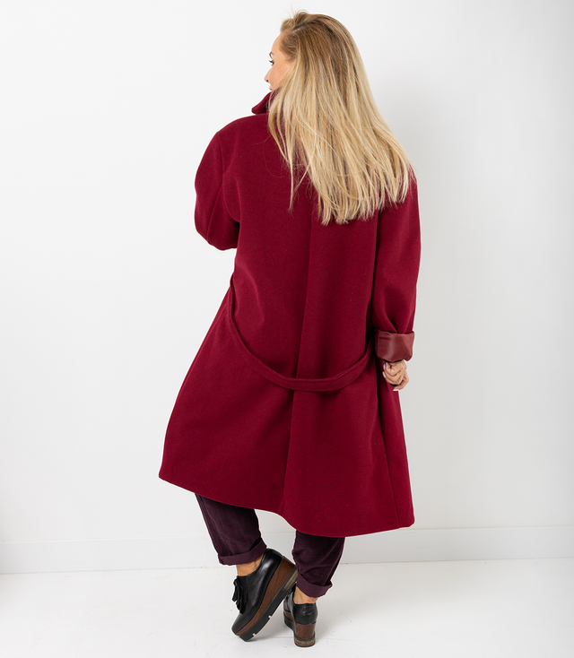 Women's long oversize coat with decorative belt KASIA