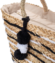 Mega large summer bag braided basket with lining and pom-poms 