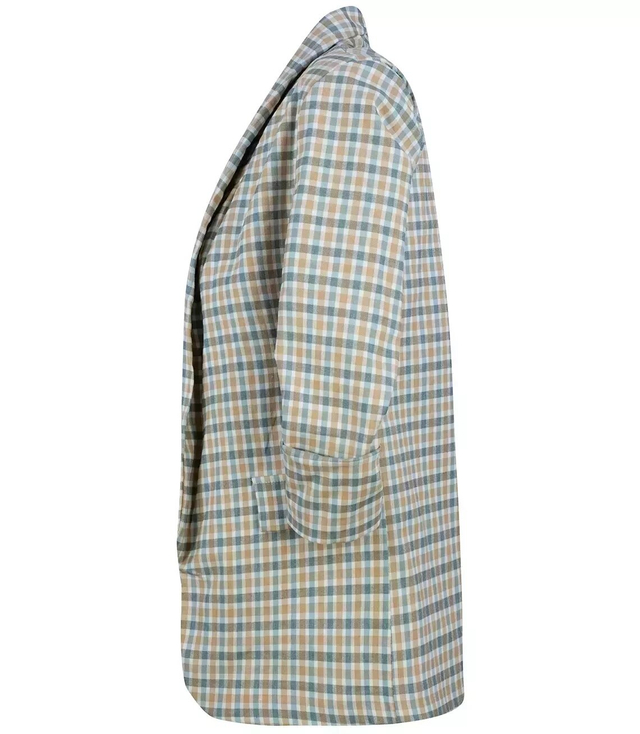 Checked blazer jacket with draped 3/4 sleeves