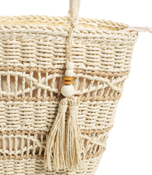 Medium basket, summer bag, stiff woven handbag with tassel