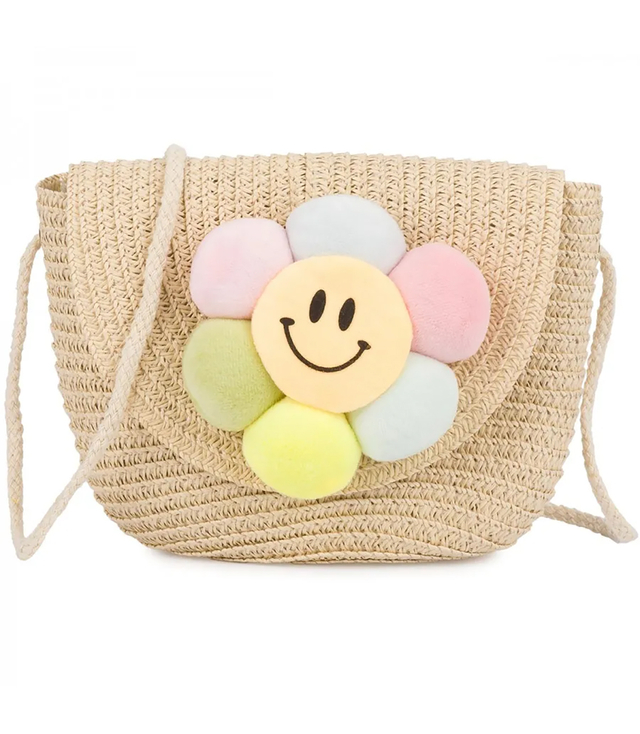 Children's handbag boho straw with flower summer shoulder bag girls' handbag