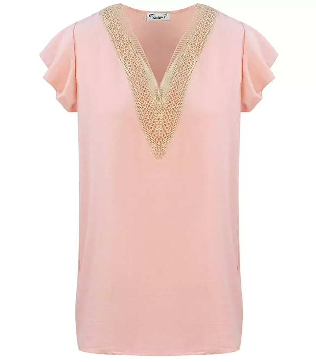 Blouse short sleeves braided V-neck