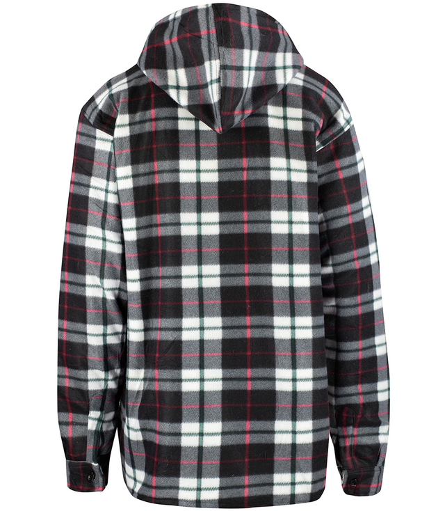 Warm fleece men's plaid shirt with hood insulated with faux fur