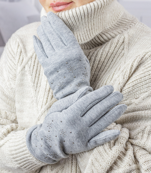 Women's insulated gloves Touch Five-fingered with rhinestones