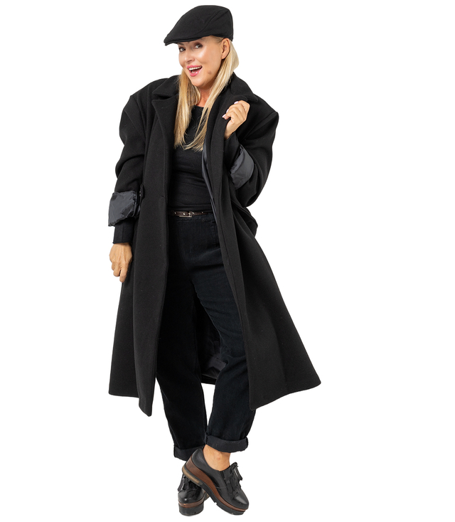 Women's long oversize coat with decorative belt KASIA