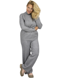 Knitted tracksuit set blouse with stand-up collar and flared pants KAMILLA