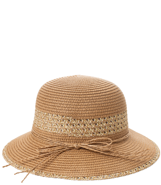 Damski kapelusz słomkowy chapeau-cloche złota nitka