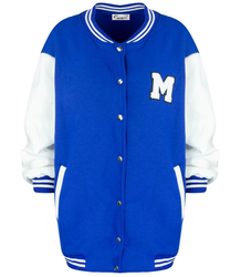 Loose, college-style baseball sweatshirt