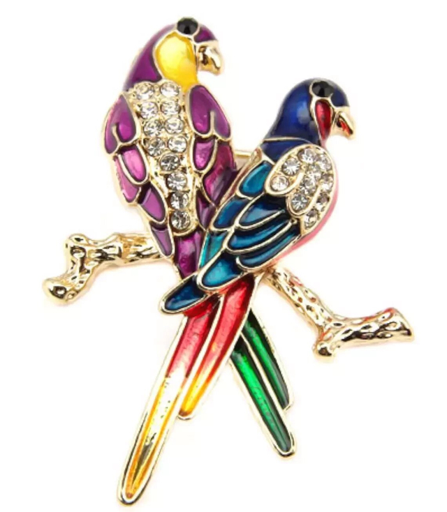 Color brooch parakeets parrots rhinestones Gift