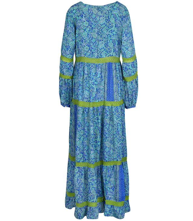 Long, airy ethnic dress with colorful patterns, MILANO silk